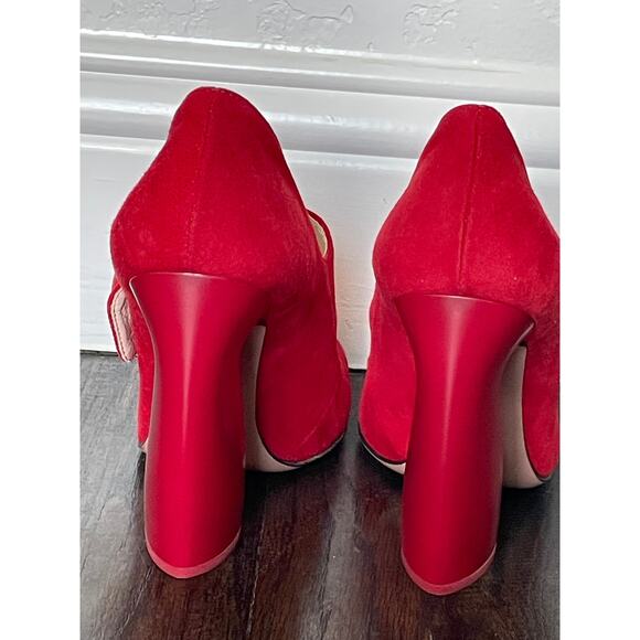 Prada Red Suede Button Mary Jane Pumps 6.5 - Picture 9 of 13
